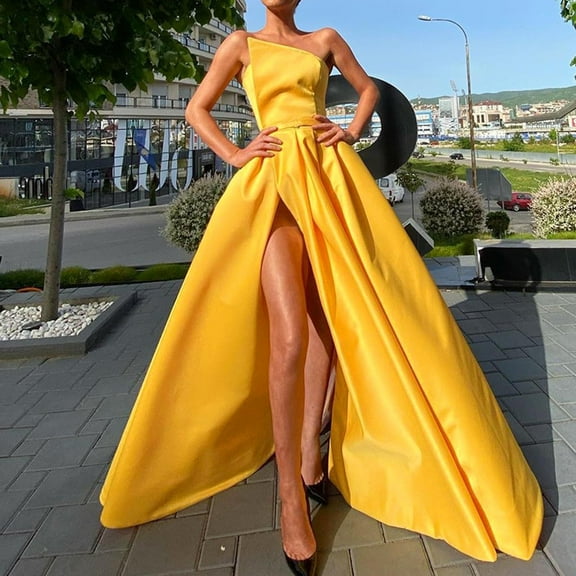 Women Wedding Dress Long Evening Dress Formal Dress Satin Bridesmaid Dresses With Slit plus Size Wedding Guest Outfits for Women Dress for Women Wedding Long Evening Gowns for Petite Women Medium