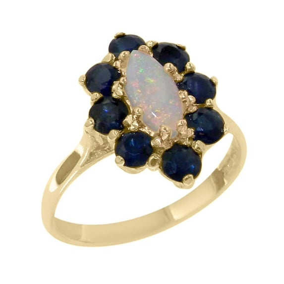 LBG British Made 10k Yellow Gold Natural Opal & Sapphire Womens Promise Ring - 33 size options - Size 9.5