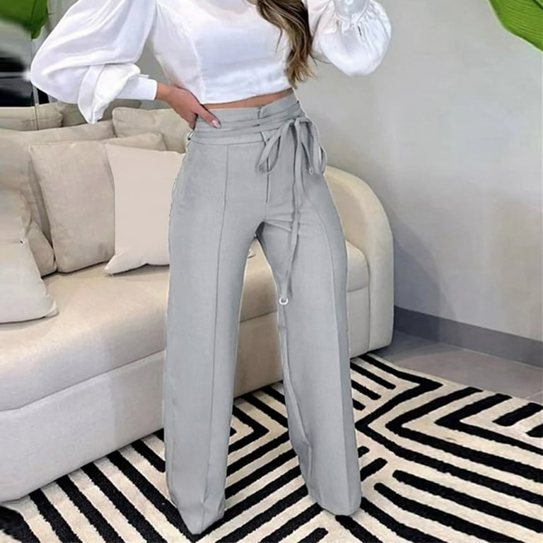 Womens Elegant Casual Daily Straight Leg Casual Pants Suit Pants Solid  Color Pockets Trousers For Elegant Chic Office Lady XL