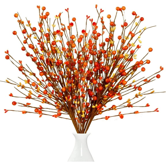15.7inch Fall Artificial Berry Stems 2/4/6Pcs Berry Picks Branches Fall Orange Stems Floral Arrangements with Fake Berries or Autumn Thanksgiving Harvest Home Vase Festival Indoor Christmas Decor