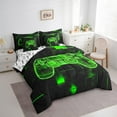thumbnail image 3 of Gaming Bedding Sets Full, 7 Piece Gamer Comforter Set With Sheets,Video Game Console Bed In A Bag Room Decor,Reversible Geometric Gamepad Bed Set Green Black, 3 of 6