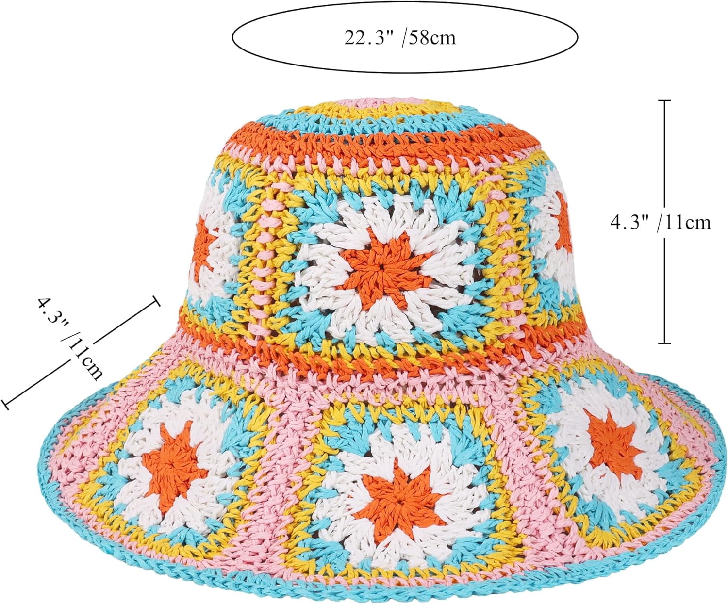 Multicolor Floral Crochet Straw Sun Hat Foldable Packable  display picture 2