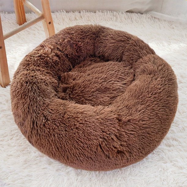 ZHAOCHENG Cama Redonda para Perros y Gatos, Suave y Acogedora Felpa para Gato Donut, Cama cálida y Esponjosa para Cachorros, para Dormir (Aprox. 45 - 50 cm de diámetro Exterior) Color café Oscuro - Ni