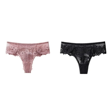2-Pack Women Lace Lingerie Low-waist Panties Thong Underwear Lingerie for Women Set Negligee plus Size plus Size Bustier Lingerie for Women Cute Lingerie for Women Lace Bodysuit for Women