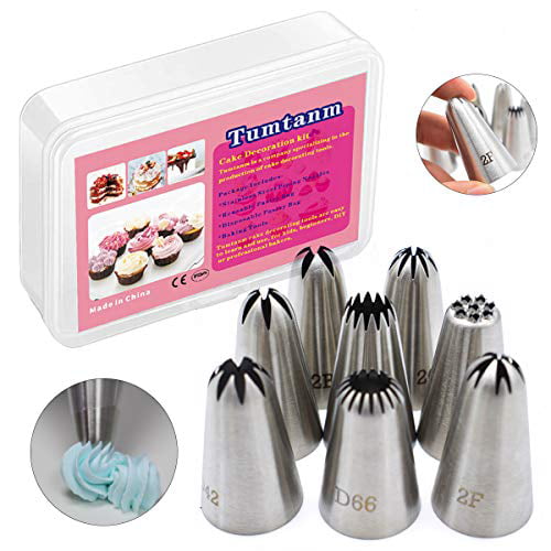 Seamless Stainless Steel Icing Piping Nozzle Tip Set Cake Decorating Tools for Baker Tumtanm 8 Pack Large Piping Tips 