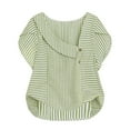 thumbnail image 6 of TKLPEHG Women's Striped Blouse Asymmetrical Neck Petal Short Sleeve Casual Summer Tops Fashion Loose Comfy Blouses (Green,M), 6 of 6