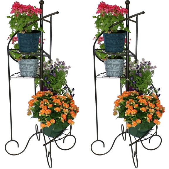 Sunnydaze 56.25" H 4-Tier Black Iron Spiral Staircase Plant Stand (2 Count)