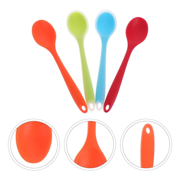 OULII Silicone Spoons Long Handle Comfortable Grip Healthy Eco-Friendly Home Use 4Pcs