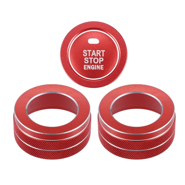 4 unidad ac clima control perilla anillos compatible para toyota rav4, rojo Juego de 4 anillos rojos de aleación de aluminio para perillas de control de clima y cubierta de botón Start Stop Engine, acabado texturizado con dos bandas plateadas visibles, montaje directo sobre las perillas originales sin herramientas; también aptos para personalizar otros mandos interiores.