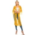 thumbnail image 1 of Long Crochet Cardigan Lace Flowers and Leaves Tie Front Mustard, 1 of 4