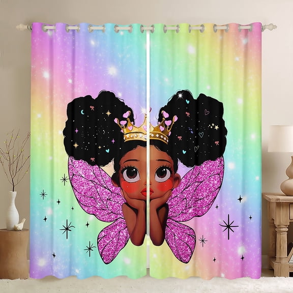 jejeloiu Gradient Colorful Black Out Curtains,Cute Kawaii Princess Curtains Pack of 2 (42x63 Each),Cartoon Black Girly Bedroom Curtains For Kids,Super Cozy Room Decor