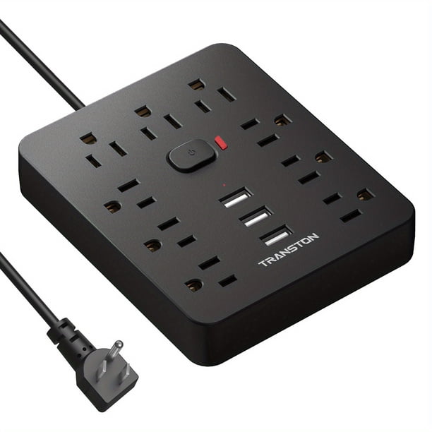 9 Outlets + 3 USB Ports, Fireproof Surge Protector Power Strip With 5ft Extension Cord, Wall Mountable Desktop Charging Station For Home & Office