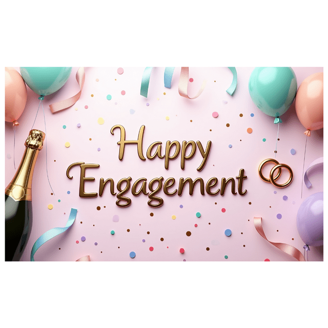 Happy Engagement Party Backdrop Celebration Banner Wedding Anniversary Event Decorations Photo Background Gold Confetti Balloon Props Rings