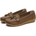 thumbnail image 4 of Women Loafers Leather Rubber Sole Slip On Walking Flats Casual Moccasin Boat Shoes, 4 of 7