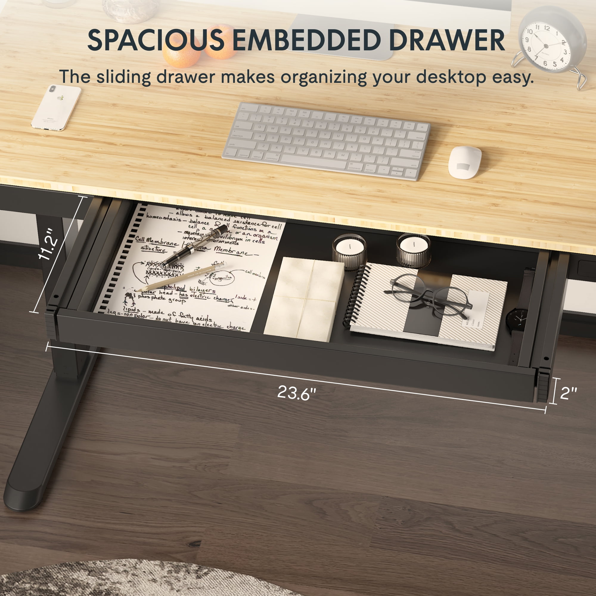 FLEXISPOT 48"x24" Black Home Office Height Adjustable Standing Desk Bamboo Texture Top with USB Charge Ports