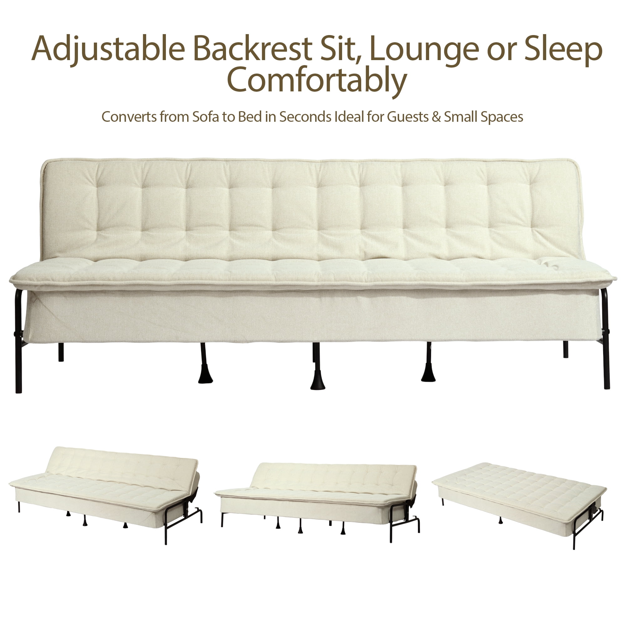 Homy Casa 3-Seat Armless Sofa Bed with Independent Spring Seat & Adjustable Backrest, 600 lbs Capacity