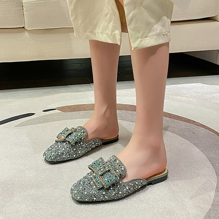 

Cathalem Flip Flop House Slippers for Women Fashion Summer And Autumn Women S Shoes Low Heel Flat Head Slipper for Women Green 8.5