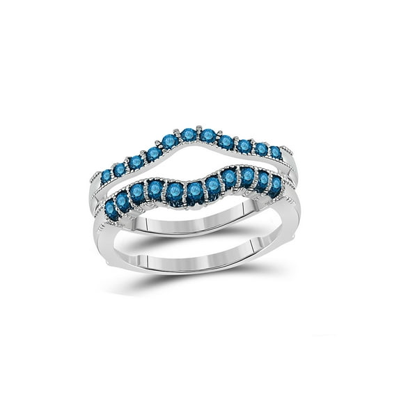 14kt White Gold Womens Round Blue Color Enhanced Diamond Wrap Enhancer Wedding Band 1/3 Cttw