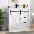 thumbnail image 2 of Blotout 36" Bathroom Vanity with Sink & Faucet & Mirror, Farmhouse Bathroom Vanity Cabinet Set with Sliding Barn Door & 3 Drawers, Freestanding Single Bath Storage Vanity Ceramic Sink, White, 2 of 8