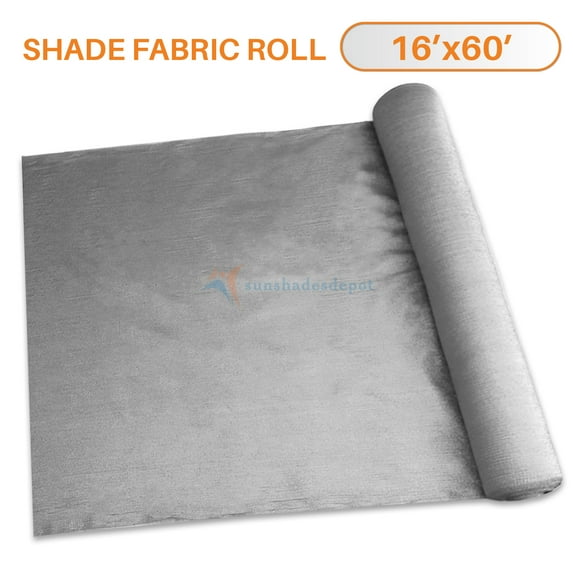 TANG Sunshades Depot 16' x 60' Shade Cloth 180 GSM HDPE Light Grey Fabric Roll Up to 95% Blockage UV Resistant Mesh Net