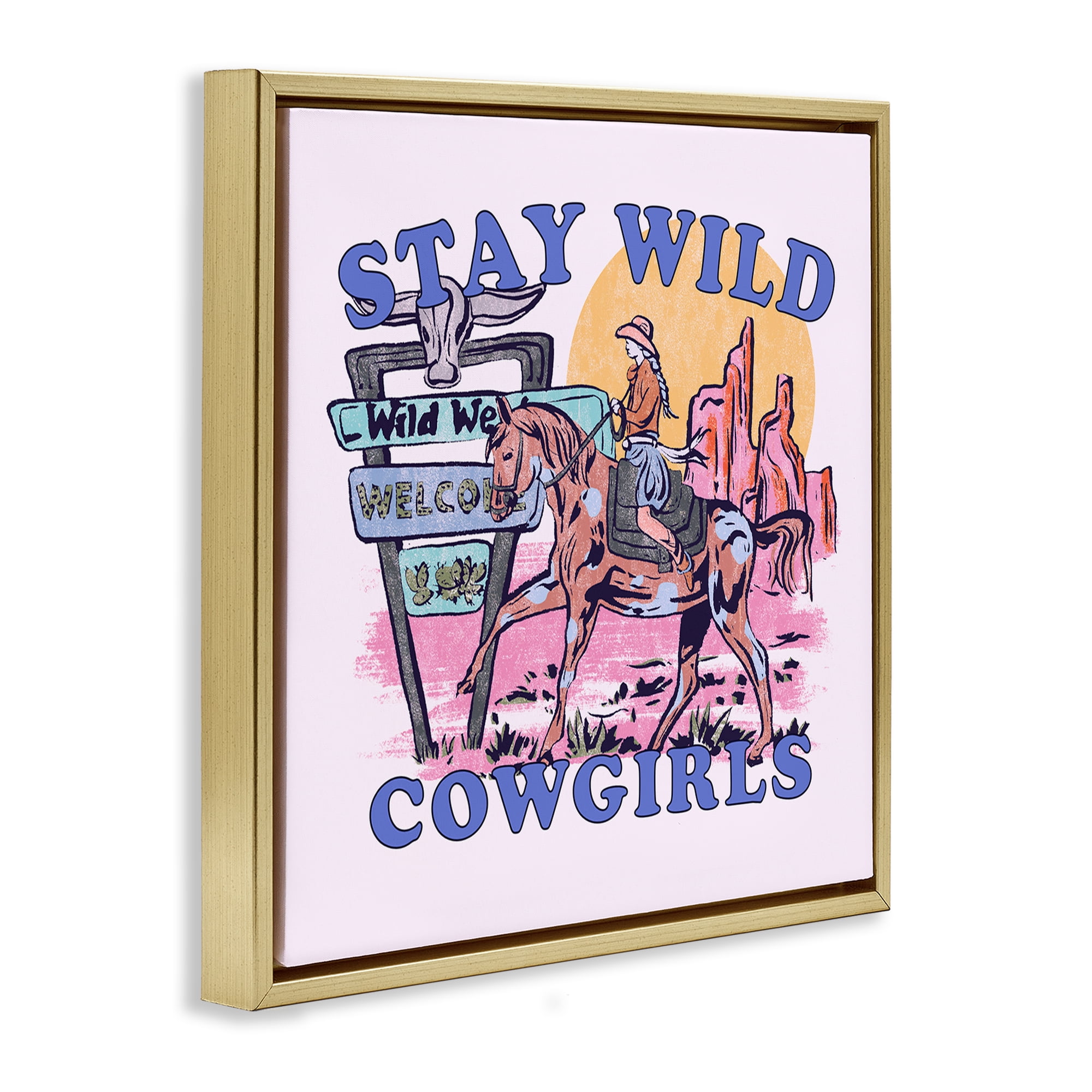 Stupell Industries Stay Wild Cowgirls Entertainment Painting Gold Floater Framed Canvas Art Print Wall Art, 25 x 25