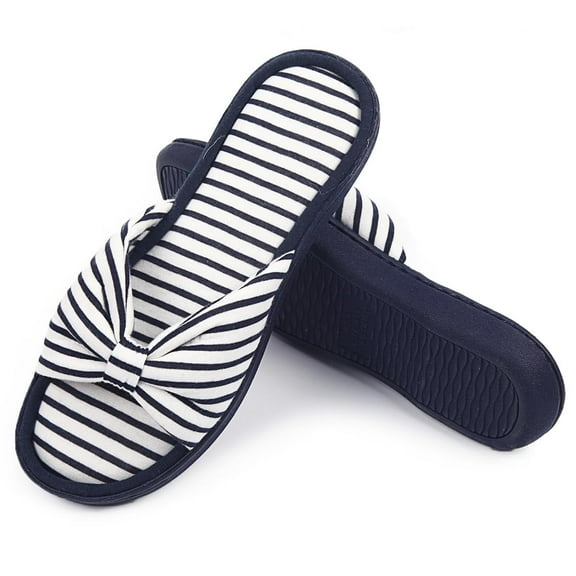 Womens Open Toe Summer Bedroom Slippers Memory Foam Black Sandal Home Ladies Comfy Slippers（Size：5-6）