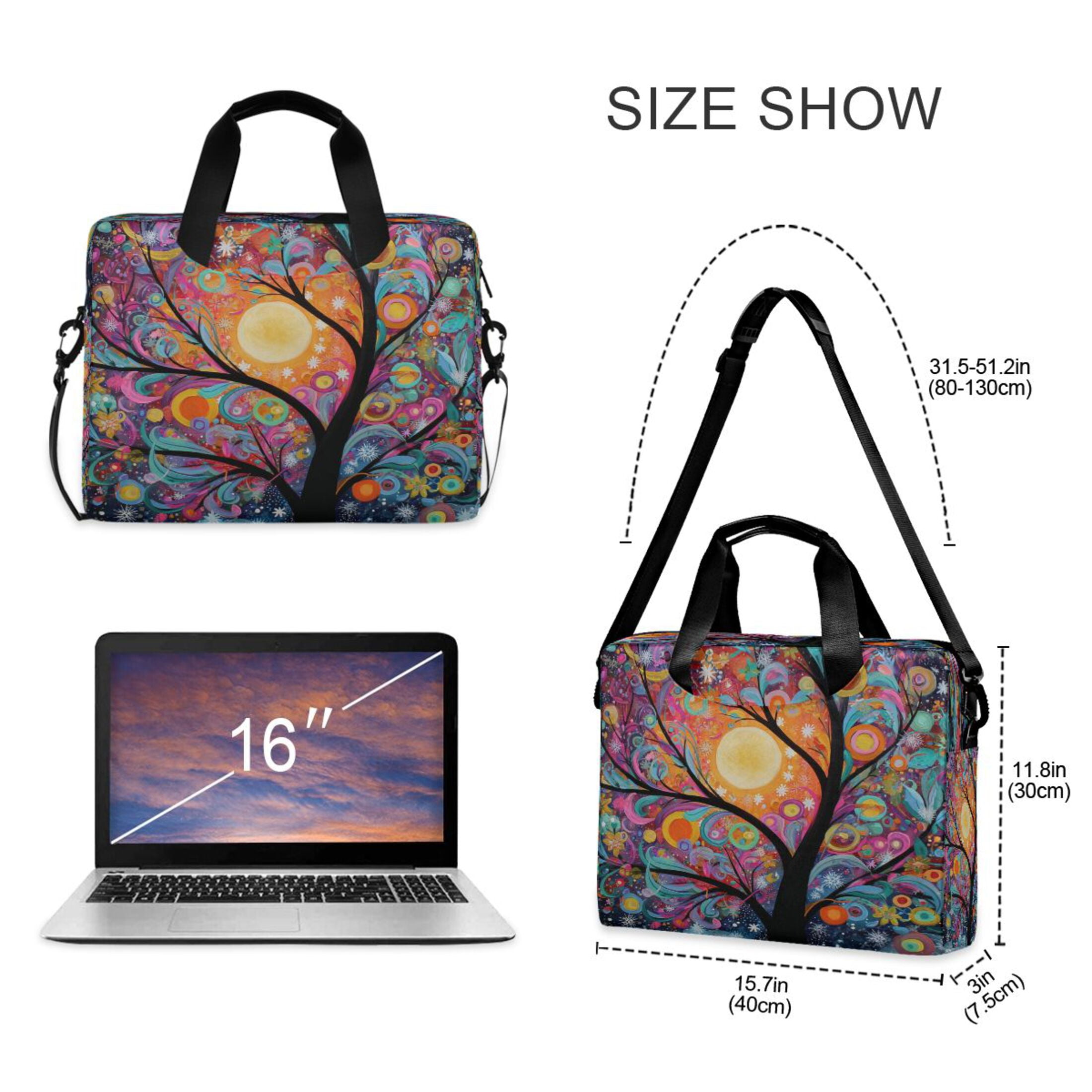 16" Laptop Tote Bag Laptop Sleeve Case Computer Briefcase for Work & Travel Beautiful Abstract Tree Painting