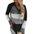 thumbnail image 1 of Long Chandail en Molleton Veste Femme Chandail Simple Décontracté Chandails en Molleton pour Femmes Tunique Veste Zippée Hauts Femmes Décontracté Automne Mode Chandail Patchwork Blouse Hauts Manches Longues Col en V à Capuche Noir XXXXXL, 1 of 6