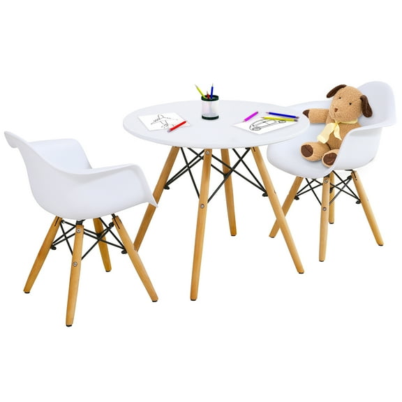 Topbuy Children Table & 2 Chairs Set Solid Construction Mid-Century Dining Table Toddler