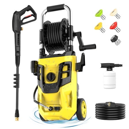 AcquaX Electric Pressure Washer 4500PSI Max 2.8GPM Power Washer 4 Nozzles with Hose Reel Yellow