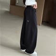 thumbnail image 6 of OSOLU Girls Pants Solid Color Comfortable Drawstring Elastic Waist Side Pockets Wide Leg Trousers Kids Daily Wear Black, 6 of 6