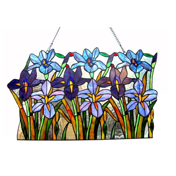 RADIANCE Goods Tiffany-Glass Iris Window Pane 24' Wide