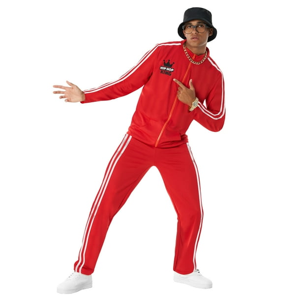 Morph Mens 90s Hip Hop Tracksuit Costume with Accessories, Red, XL