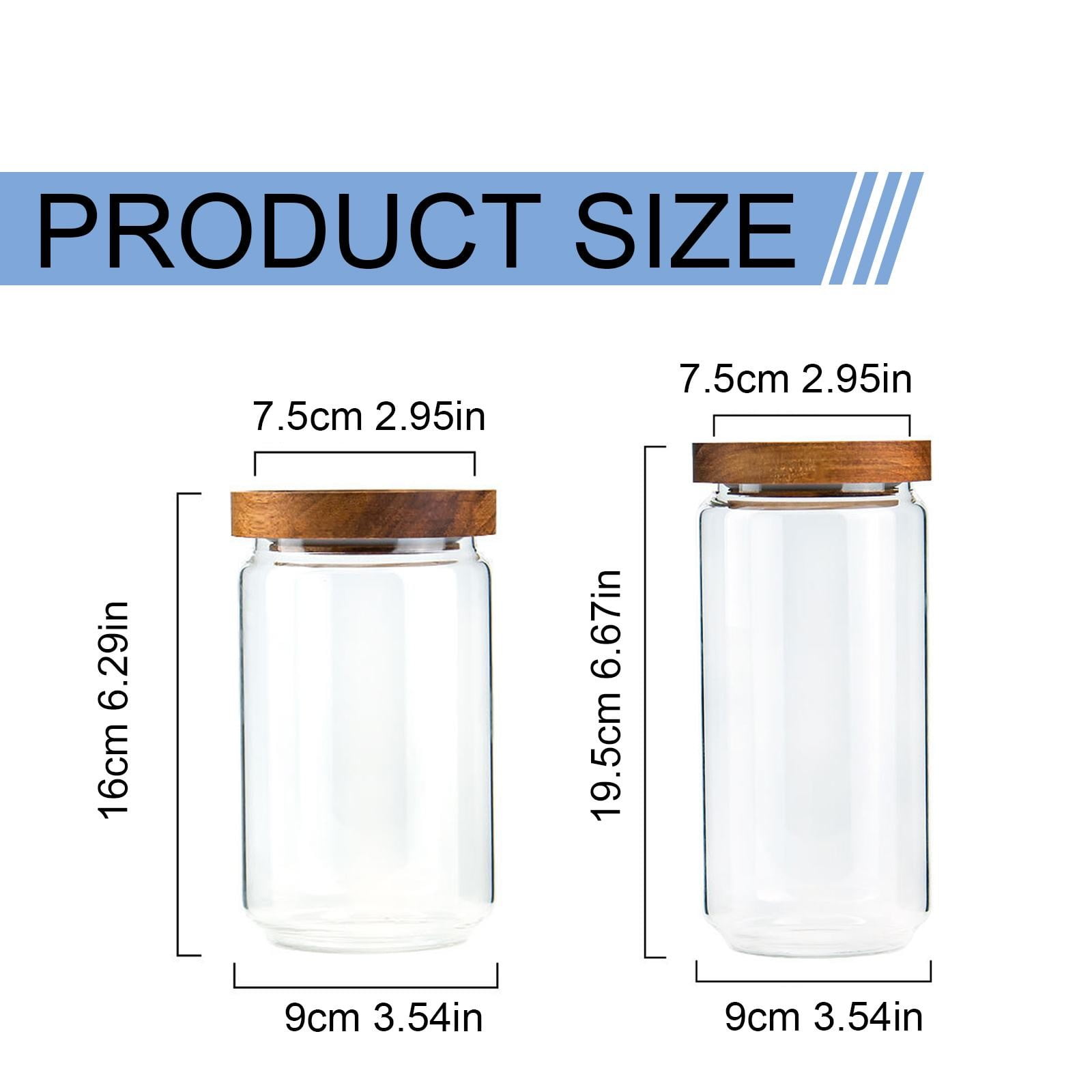MOQIN Airtight Glass Food Storage Jars, Clear Glass Food Storage Container with Sealing Wooden Lid, Stackable Spice Jar, Round Kitchen Canister for Sugar, Tea, Coffee bean, Pasta, Oat