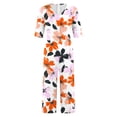 thumbnail image 5 of Mifsaly Floral Print Cotton Jumpsuit for Women V Neck Short Sleeve Wide Leg Romper Flowy Lightweight One Piece Playsuit Summer Vacation Casual Overalls with Pockets XXL, 5 of 5