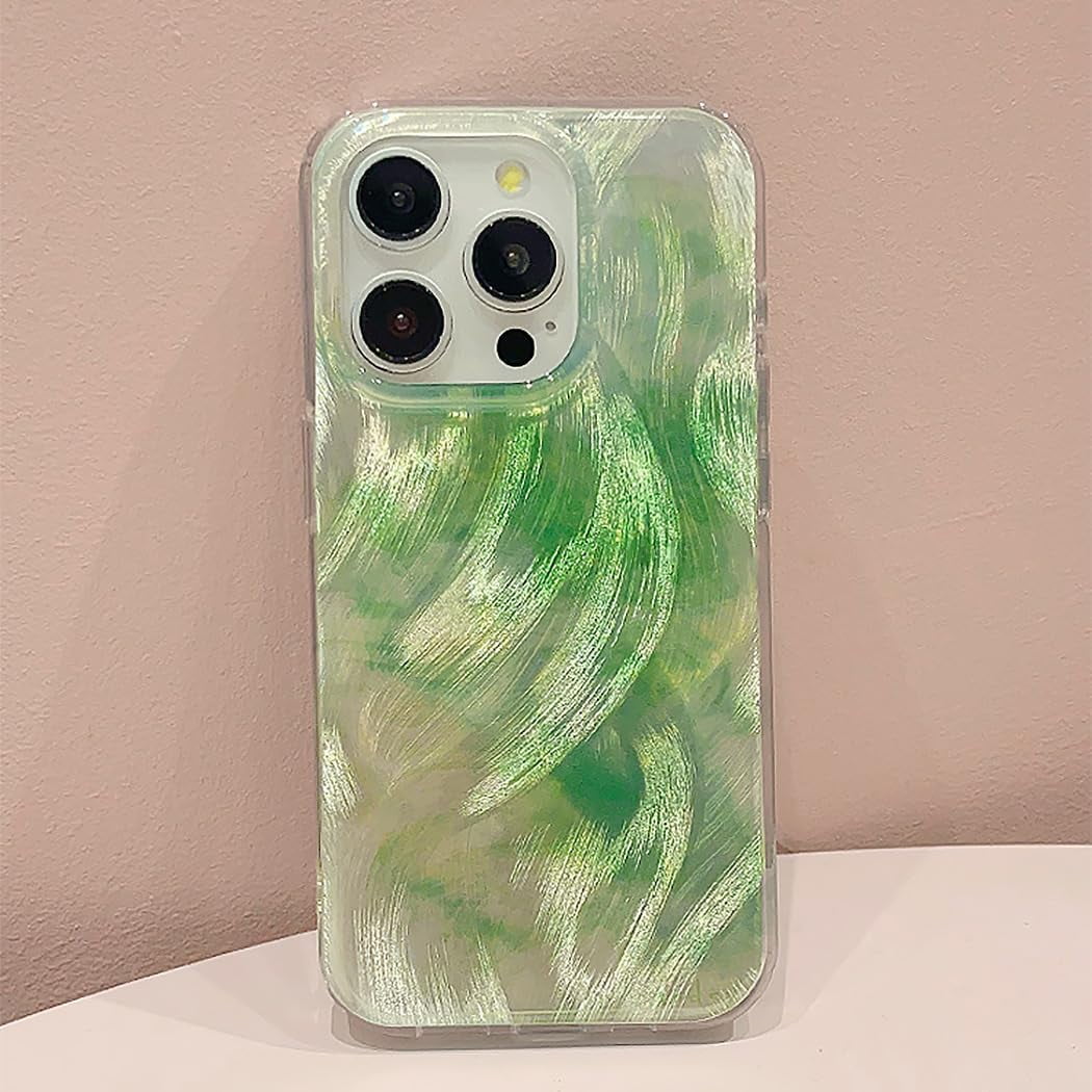 Gradient Green Feather Yarn Aesthetic Shockproof TPU Case