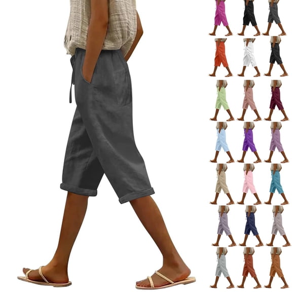 Cyglowse Capris for Women Petite Length Plus Size Pull on Pedal Pushers Dress Capris Summer Wide Leg Casual Cropped Pants with Pockets Gray L