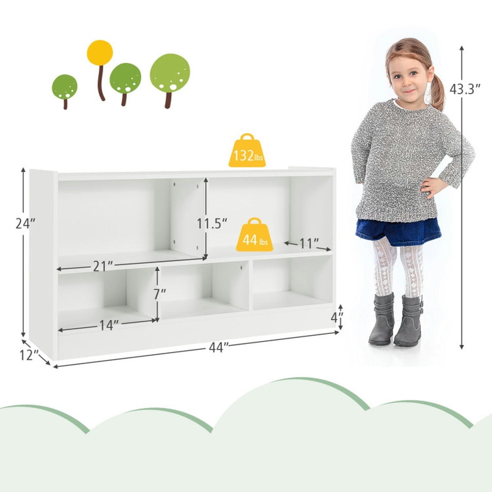 Canddidliike Kids 2-Shelf Bookcase 5-Cube Wood Toy Storage Cabinet Organizer-White, Toy Storage Organizer for Kids, Boys, Girls, Nursery