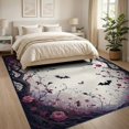 thumbnail image 3 of ODIKA 8'x10' Washable Area Rug Non-Shedding, Easy Care, Gothic Bat Halloween Flowers Plum Boho Floral Motif with Symmetrical Vines for King Size Bedroom Under Bed, Master Suite, 3 of 7
