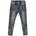 thumbnail image 5 of En Noir Men's Paint Splatter Embroidered Distressed Skinny Fit Denim Jeans (29, Sand Wash), 5 of 7