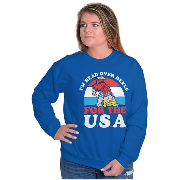 Retro Cartoon Head Over Heels for USA Sweatshirt for Men or Women Brisco Brands S