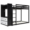 thumbnail image 5 of Newest Twin over Twin Bunk Bed with 4 Drawers & Wardrobe, Modern Wood Frame with Light Strip and Pegboards, Black, 5 of 13