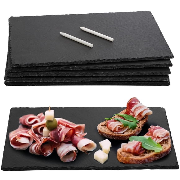 Hacaroa 6 Pieces Slate Cheese Board, 12" x 8" Black Charcuterie Boards Natural Slate Stone Plate Tray, Gourmet Serving Platter fo