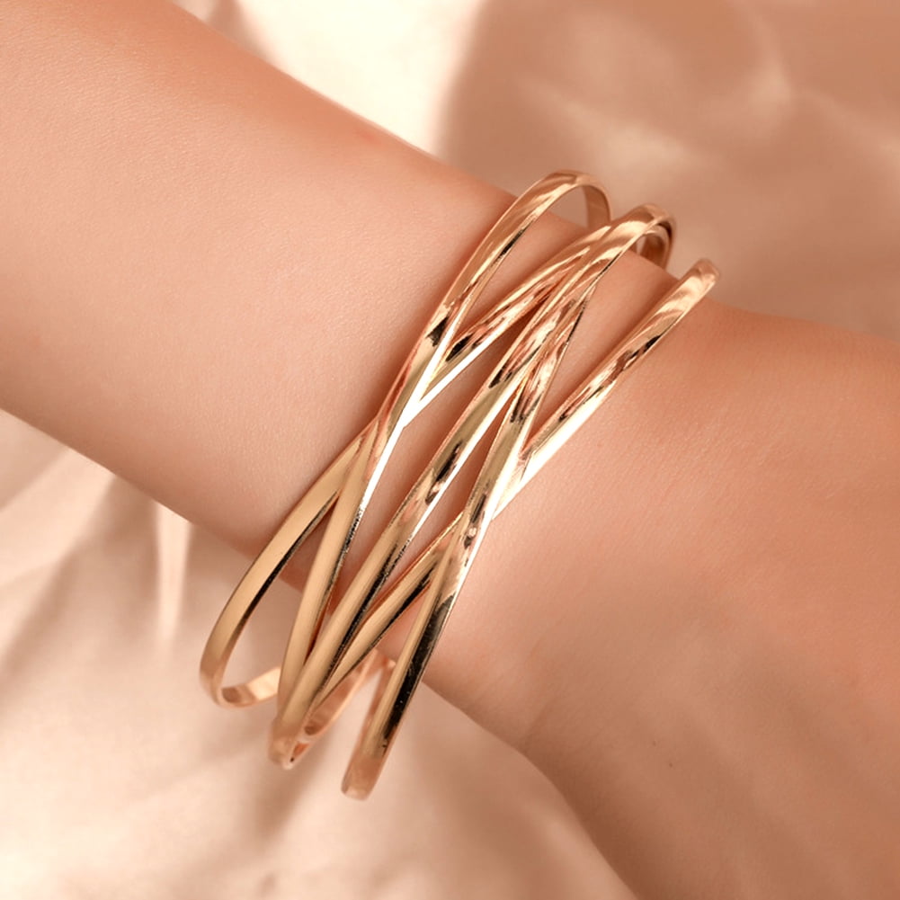 Women Fashion Multilayer Beads 925 Silver Plated Cuff Bangle Bracelet Adjustable 