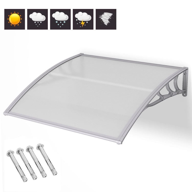 Aimee Lii 40 x 40 Inch Outdoor Polycarbonate Front Door Window Awning Canopy, Outdoor Awning for Patio, Gray