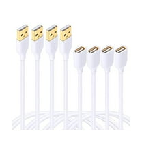 wonima88 4-Pack 6ft White USB Extension Cables – USB 2.0 Type A Male to A Female Extension Cable for Keyboard, Mouse, Printer