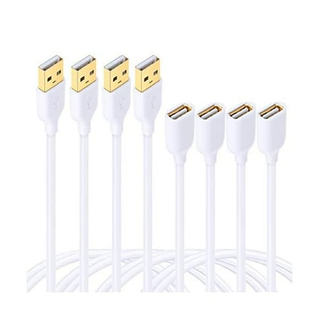 wonima88 4-Pack 6ft White USB Extension Cables – USB 2.0 Type A Male to A Female Extension Cable for Keyboard, Mouse, Printer