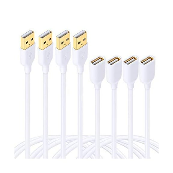 wonima88 4-Pack 6ft White USB Extension Cables – USB 2.0 Type A Male to A Female Extension Cable for Keyboard, Mouse, Printer