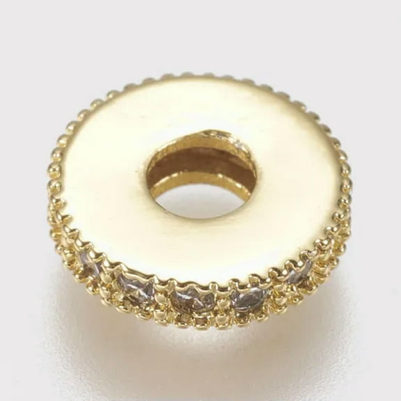 U8MO 20pcs Brass Pave Cubic Zirconia Metal Beads Smooth Flat Disc Loose Spacers 8x2mm-Gold Crystal