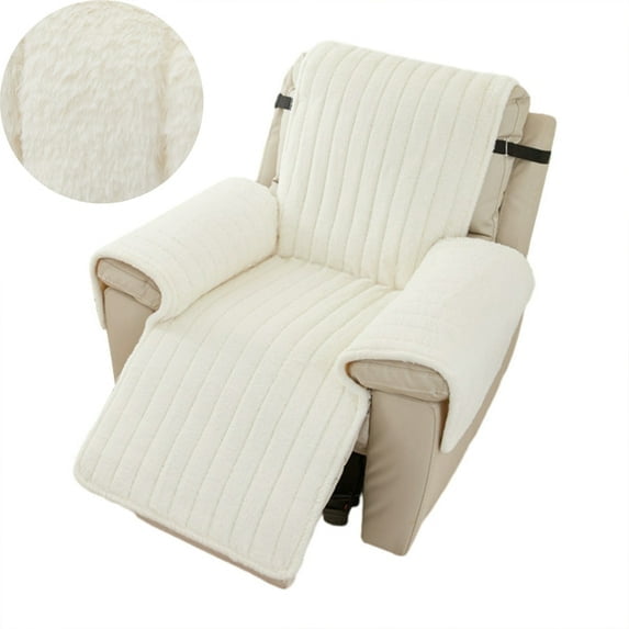 Mictong fluffy plush recliner cover small anti slip recliner cover, washable faux fur recliner protective cover, with elastic adjustable shoulder straps, Beige, 1 piece